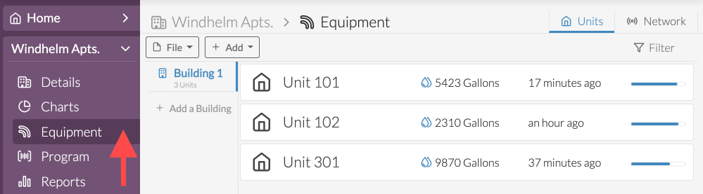 From the property menu, select Equipment