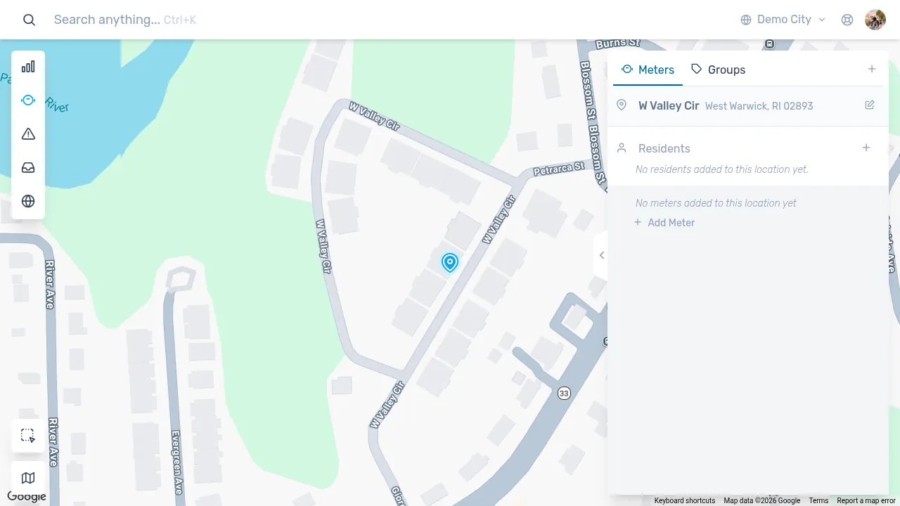 A location with no meters yet, showing the Add Meter option